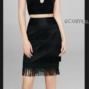 express black fringe mini skirt